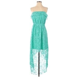 Trixxi Strapless Lace Dress Size S Turquoise High Low Hem Coquette‎ Fairy Whimsy
